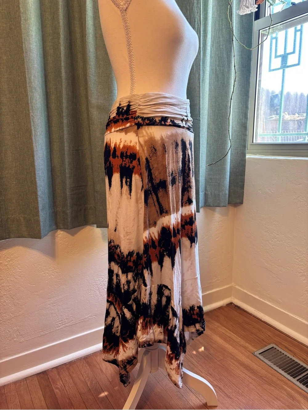 Asymmetrical Tie-Dye Maxi Skirt in Brown & Black - Picture 2 of 5
